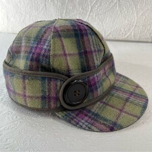 Stormy Kromer Wool Cap Womens The Button Up 7.25 Aurora Green Purple Plaid Hat